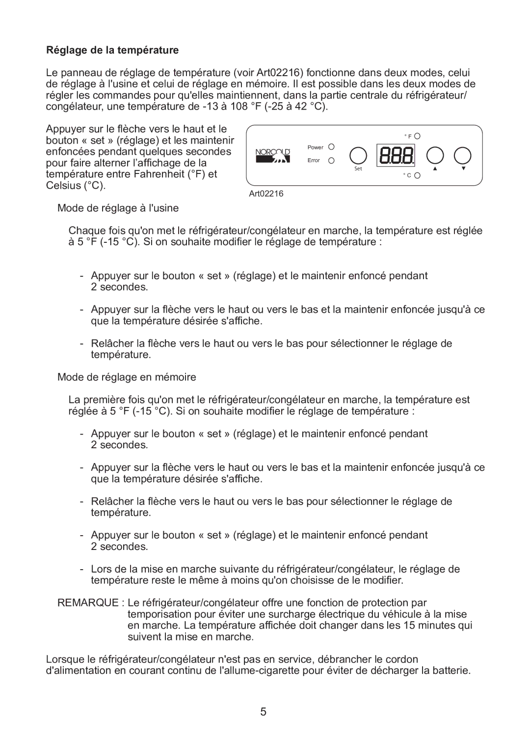 Norcold NRF30 manual Réglage de la température 