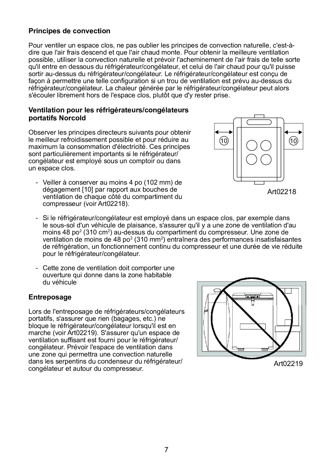 Norcold NRF30 manual Principes de convection, Entreposage 