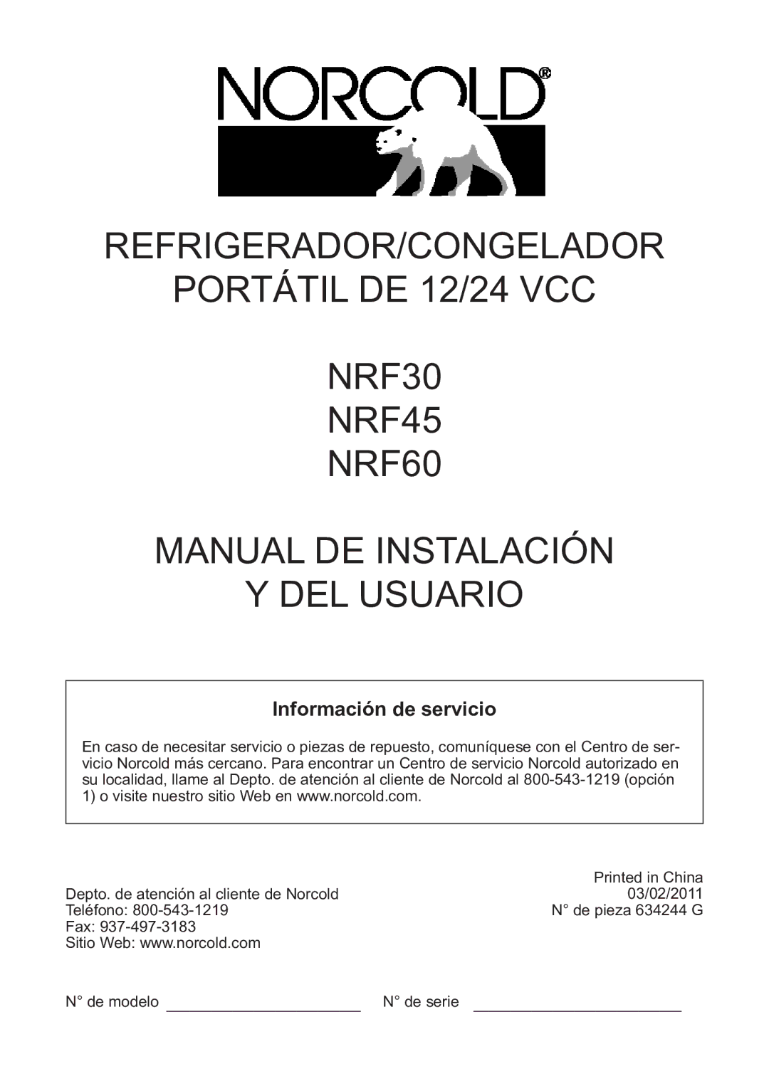 Norcold NRF30 manual Información de servicio 