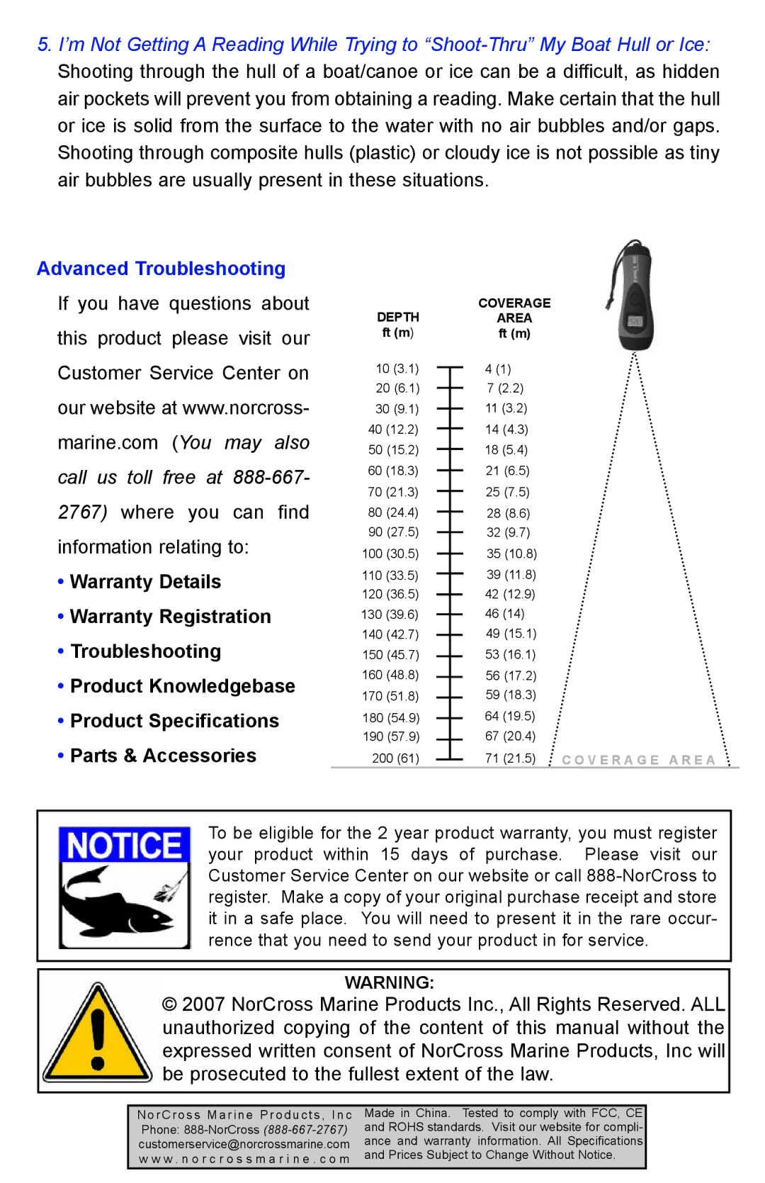 NorCross DF2200PX, HawkEye Handheld Sonar System PX manual Advanced Troubleshooting 