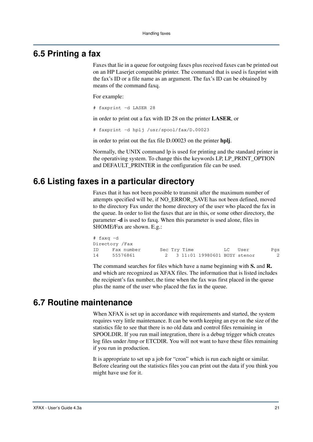 Nordic Star Products 4.3A manual Printing a fax, Listing faxes in a particular directory, Routine maintenance 