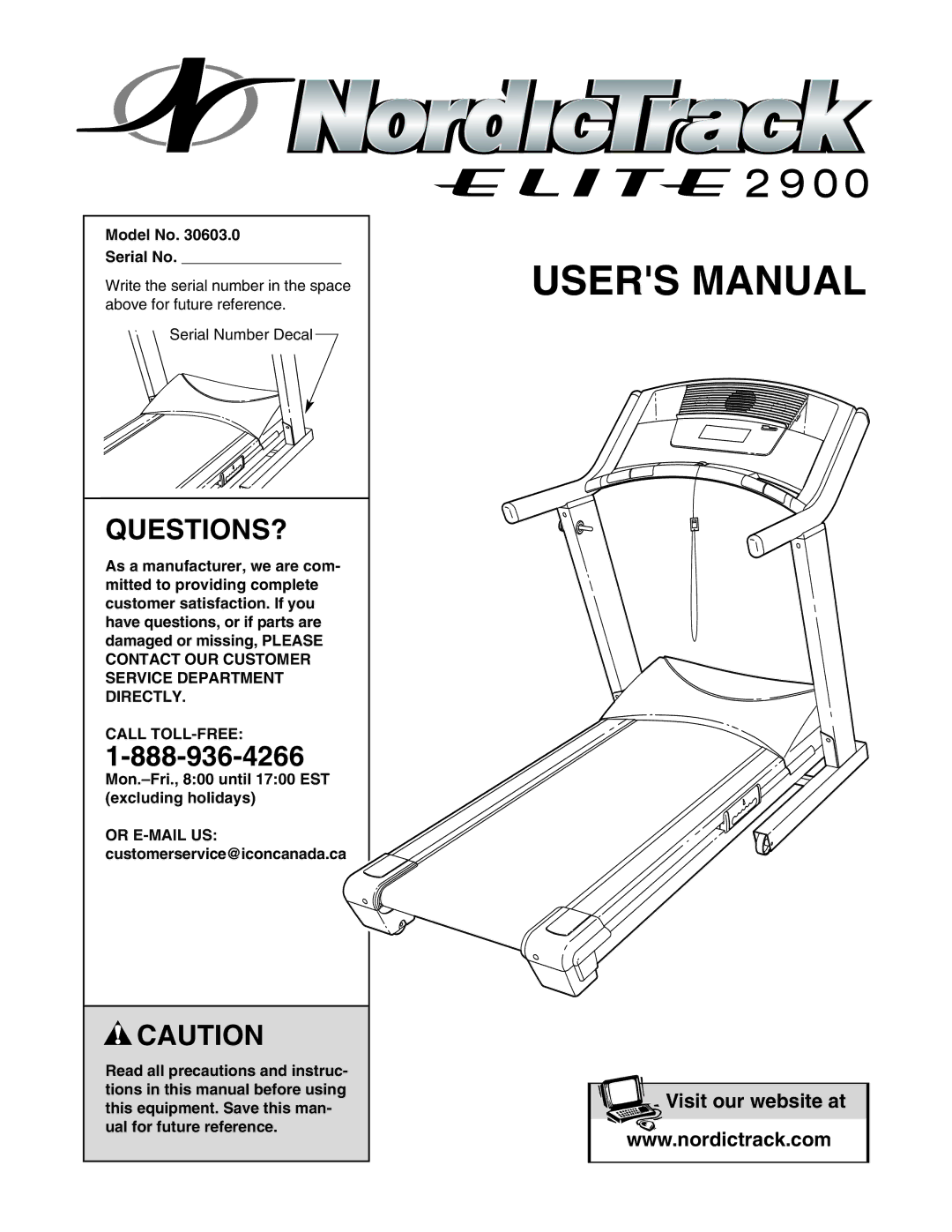 NordicTrack 0603.0 user manual Questions?, Model No Serial No, Call TOLL-FREE 