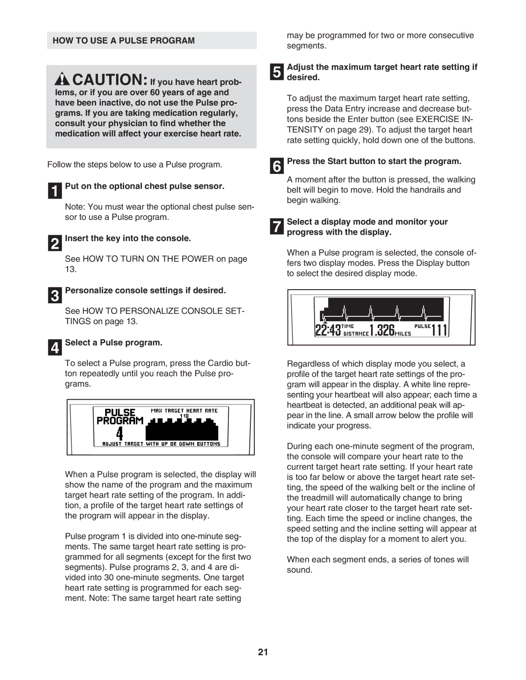 NordicTrack 0603.0 user manual HOW to USE a Pulse Program, Select a Pulse program 