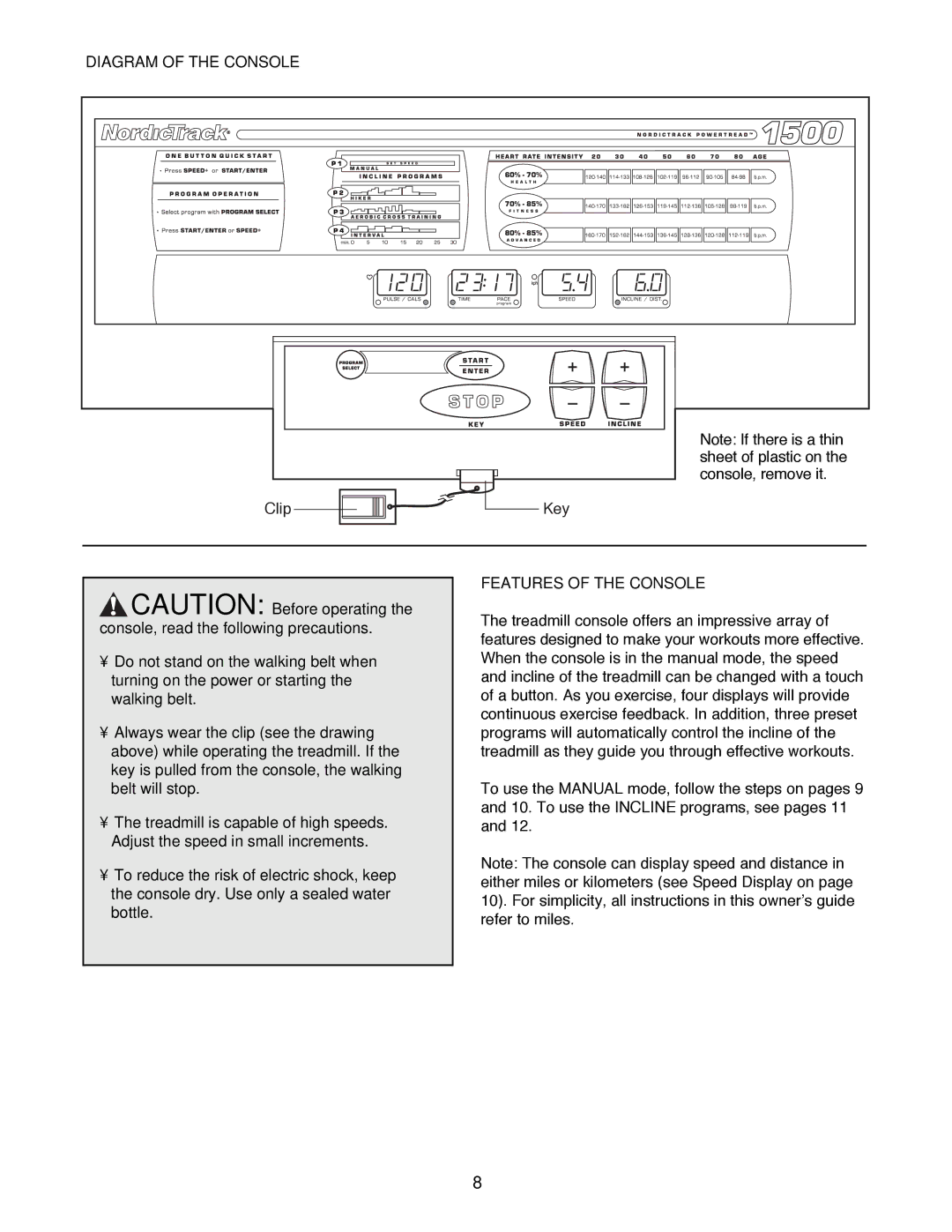 NordicTrack 1500 manual Diagram of the Console, Features of the Console 