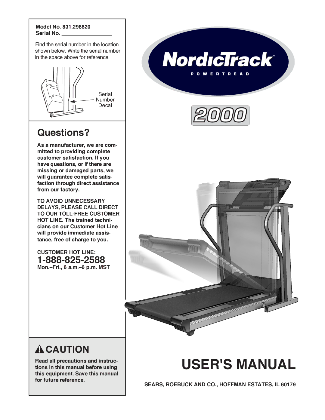 NordicTrack 2000 user manual Questions?, Model No Serial No, Customer HOT Line 