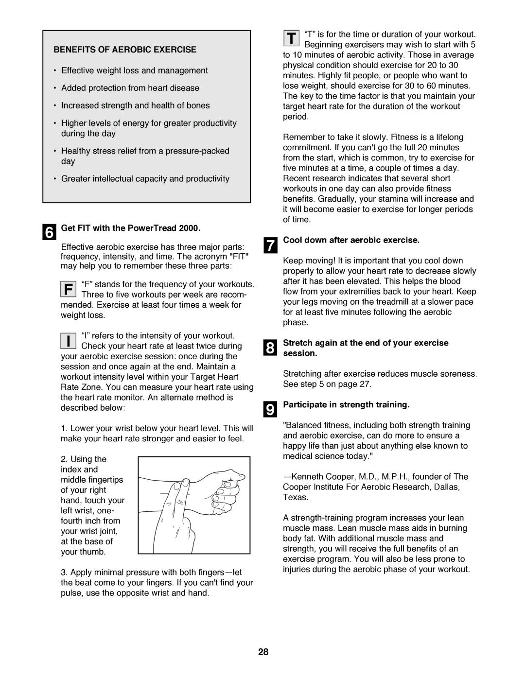 NordicTrack 2000 user manual Benefits of Aerobic Exercise, Get FIT with the PowerTread, Cool down after aerobic exercise 