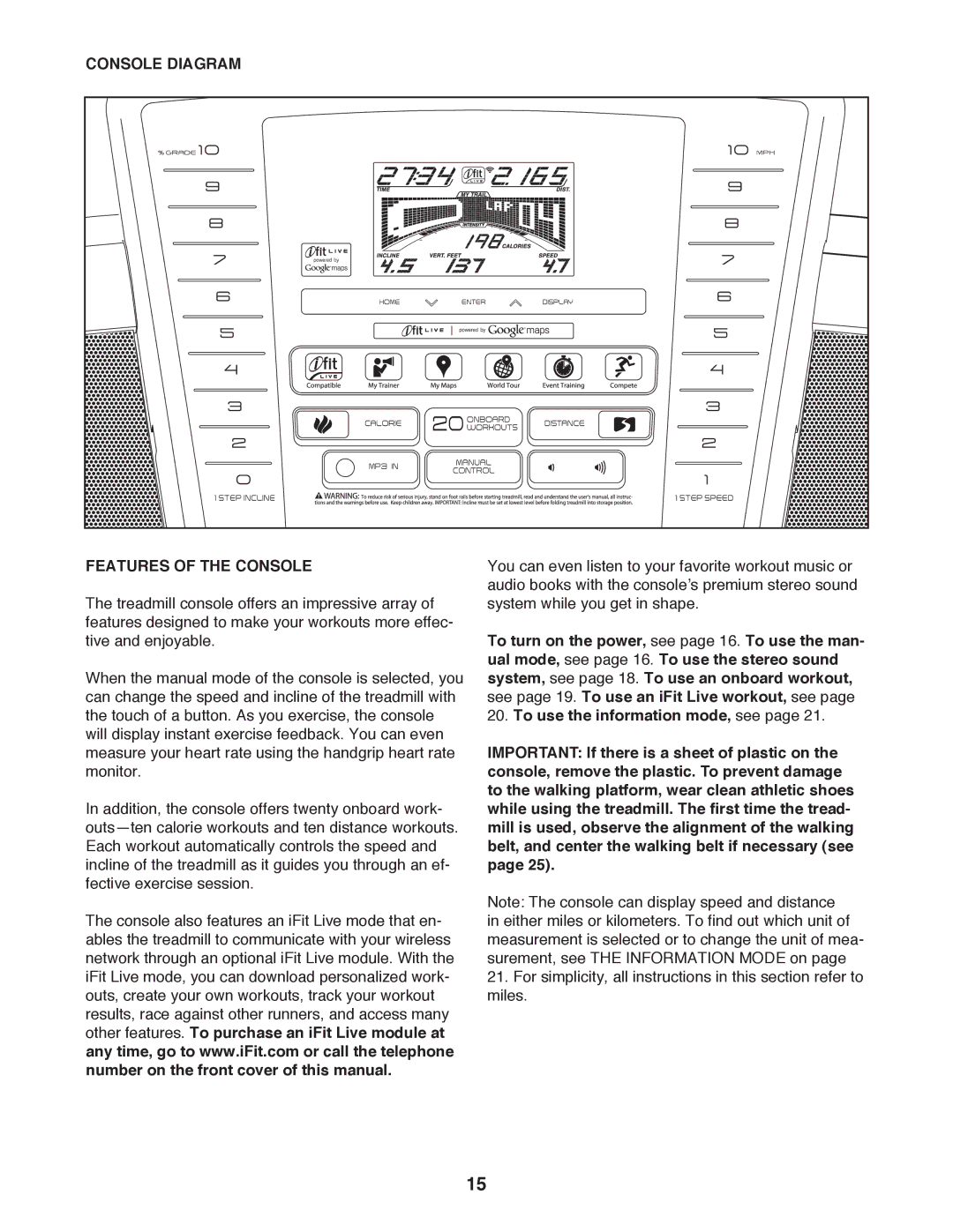 NordicTrack 29836.1 user manual Console Diagram Features of the Console 