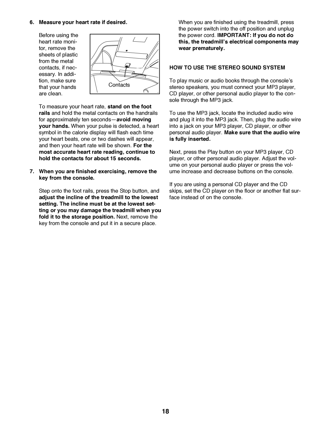 NordicTrack 29836.1 user manual Measure your heart rate if desired, HOW to USE the Stereo Sound System 