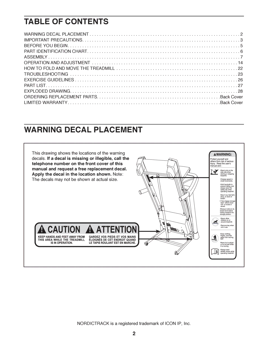 NordicTrack 29836.1 user manual Table of Contents 