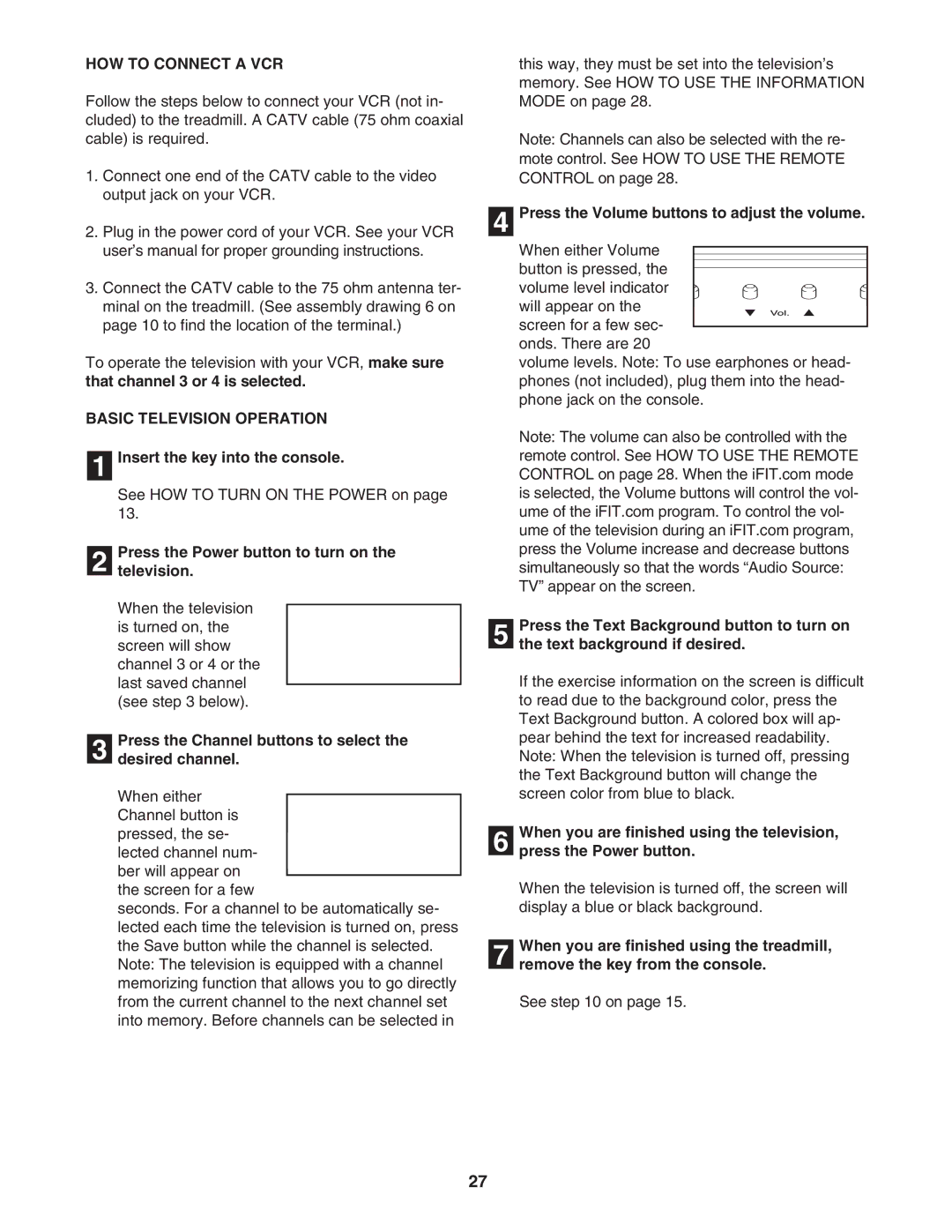 NordicTrack 30505.0 HOW to Connect a VCR, Basic Television Operation, Press the Power button to turn on Television 