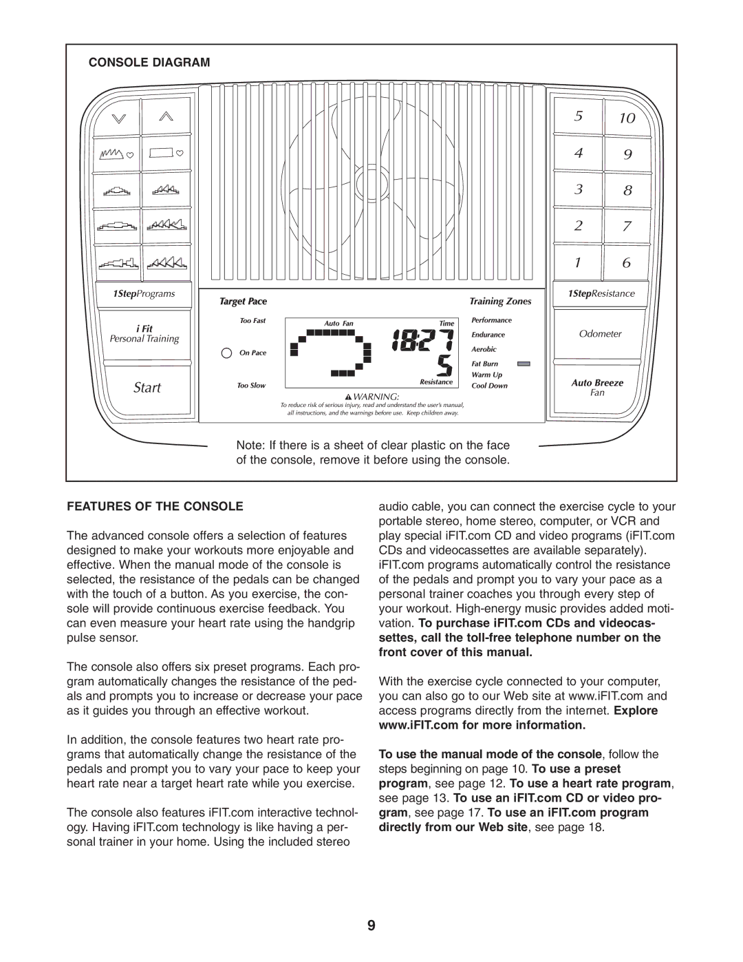 NordicTrack 30507.0 user manual Console Diagram Features of the Console 