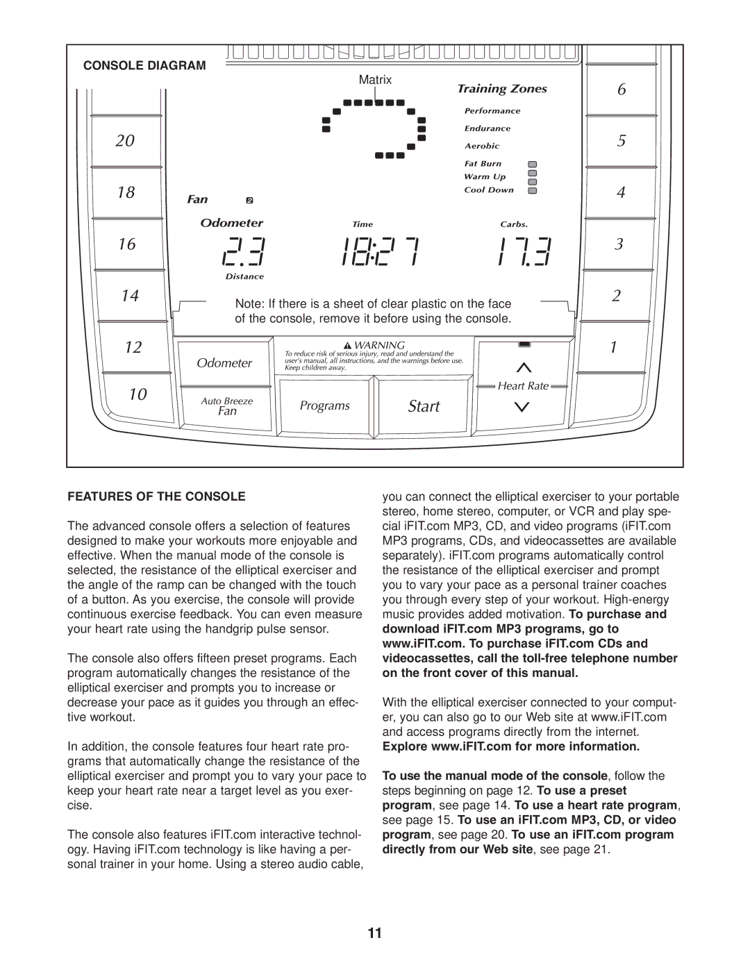 NordicTrack 30508.0 user manual Console Diagram, Features of the Console 