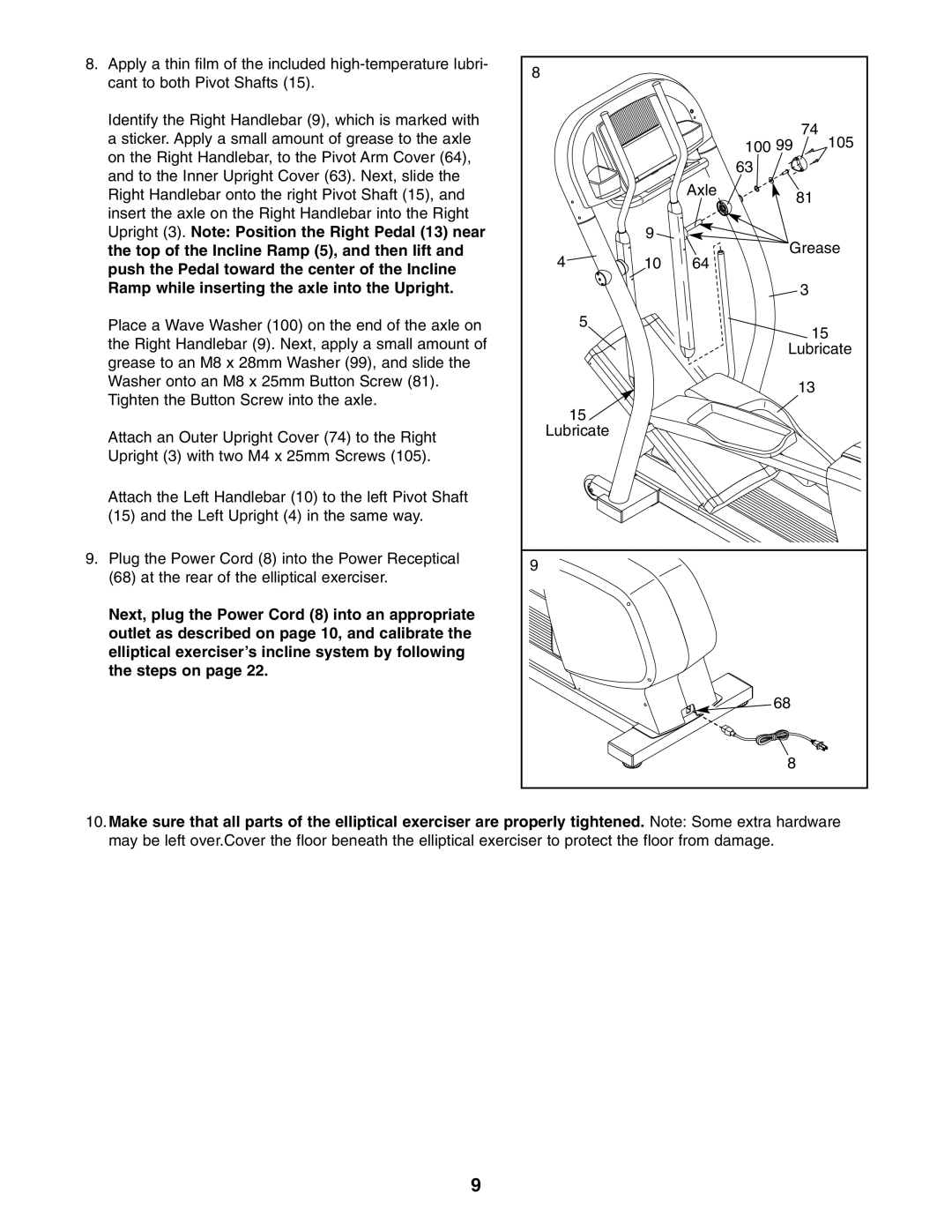 NordicTrack 30508.0 user manual 100 105 Axle Grease Lubricate 