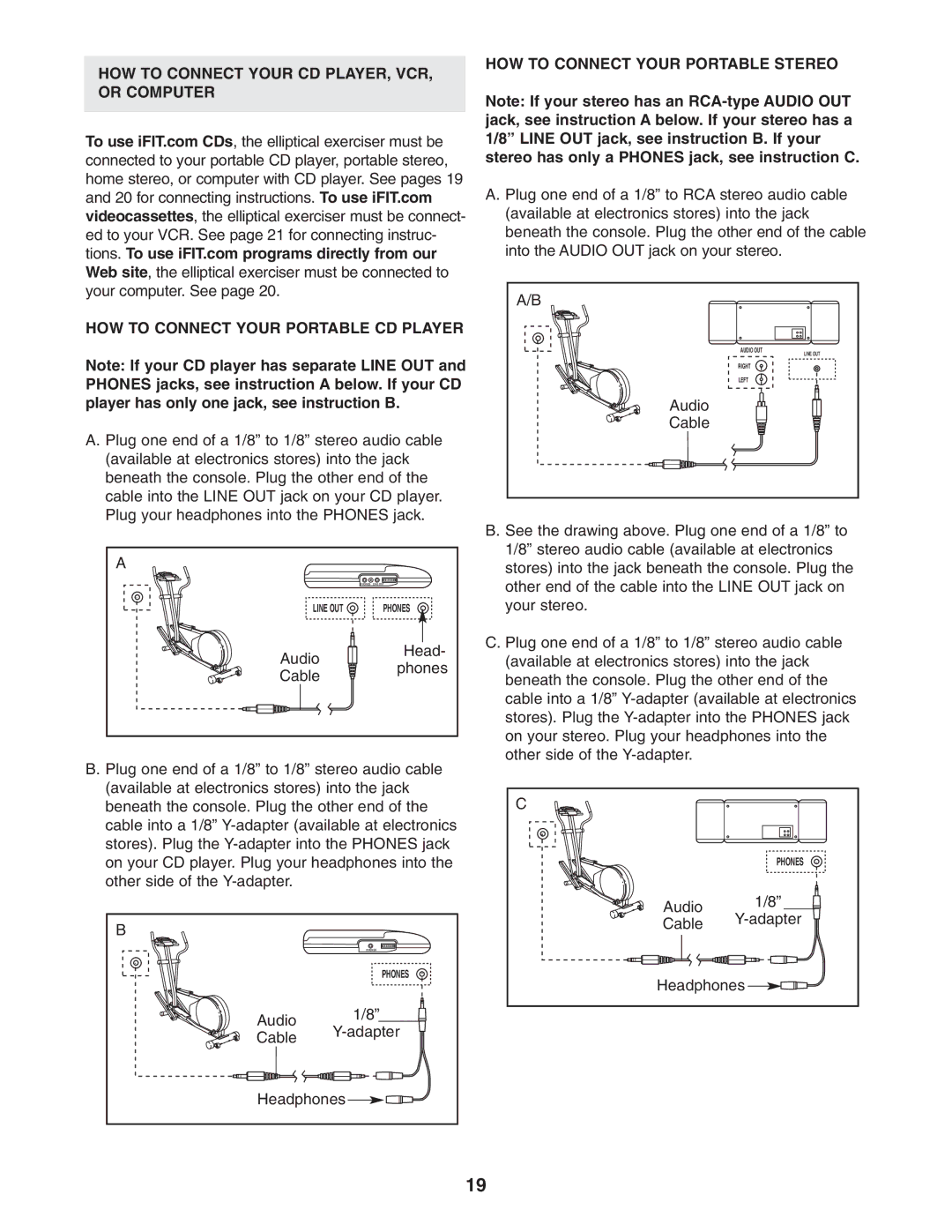 NordicTrack 30510.0 user manual HOW to Connect Your Portable Stereo, Audio Cable 