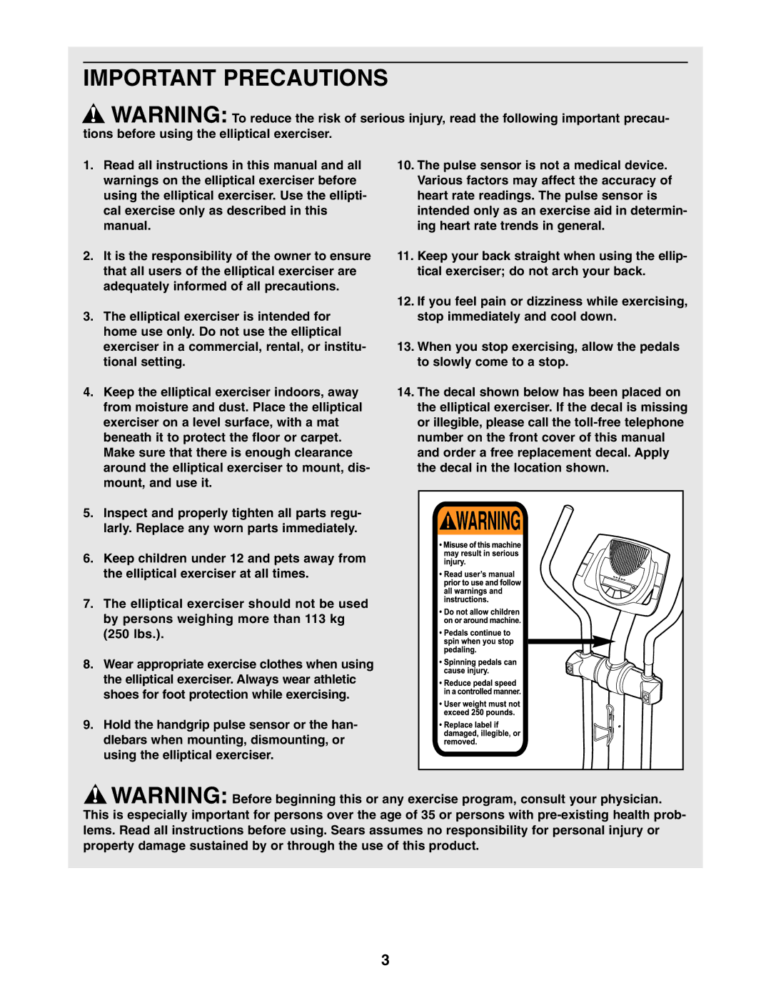 NordicTrack 30510.0 user manual Important Precautions 