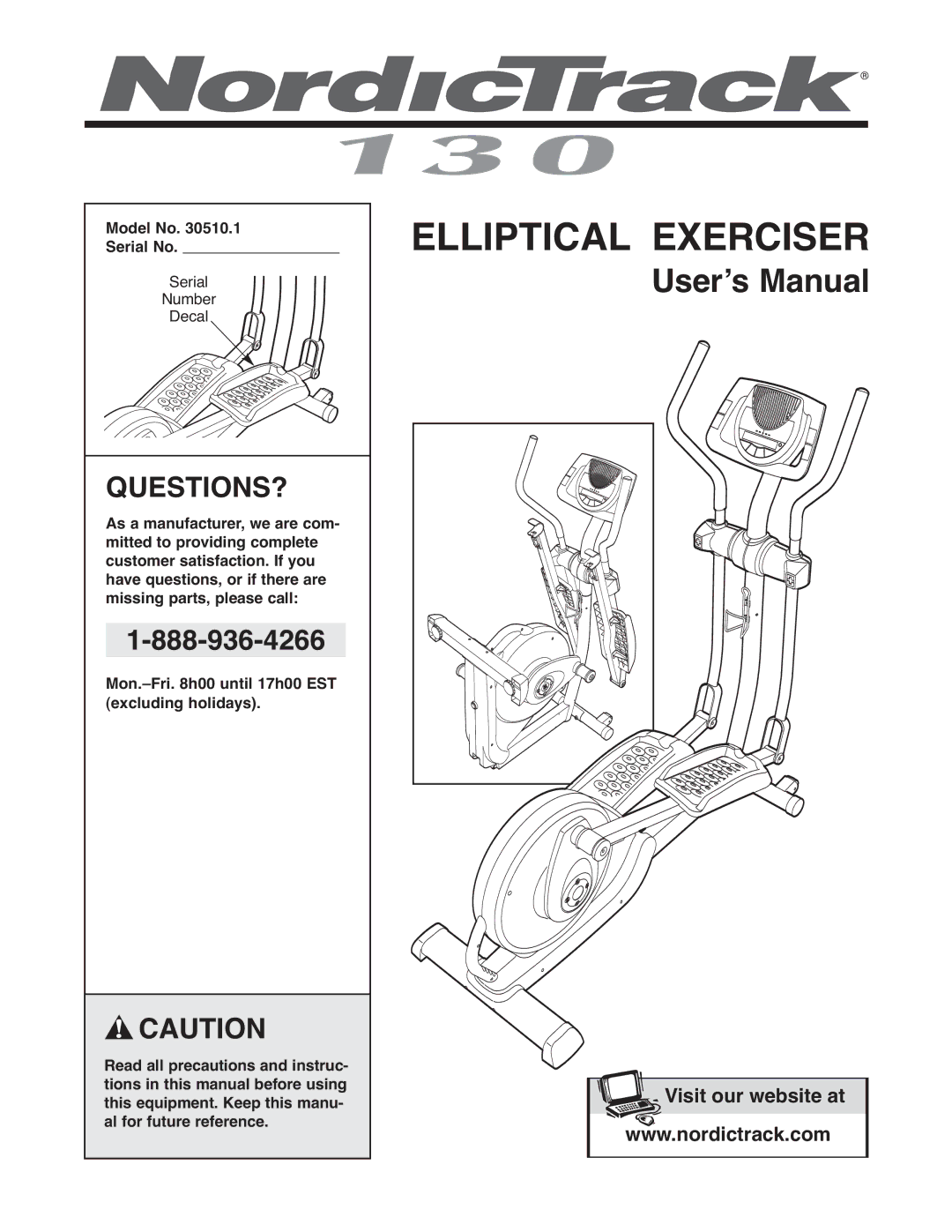 NordicTrack 30510.1 user manual Questions?, Model No Serial No 