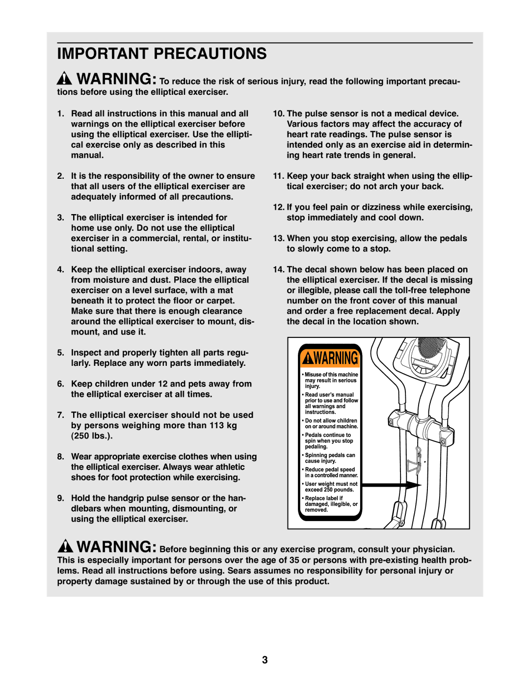 NordicTrack 30510.1 user manual Important Precautions 