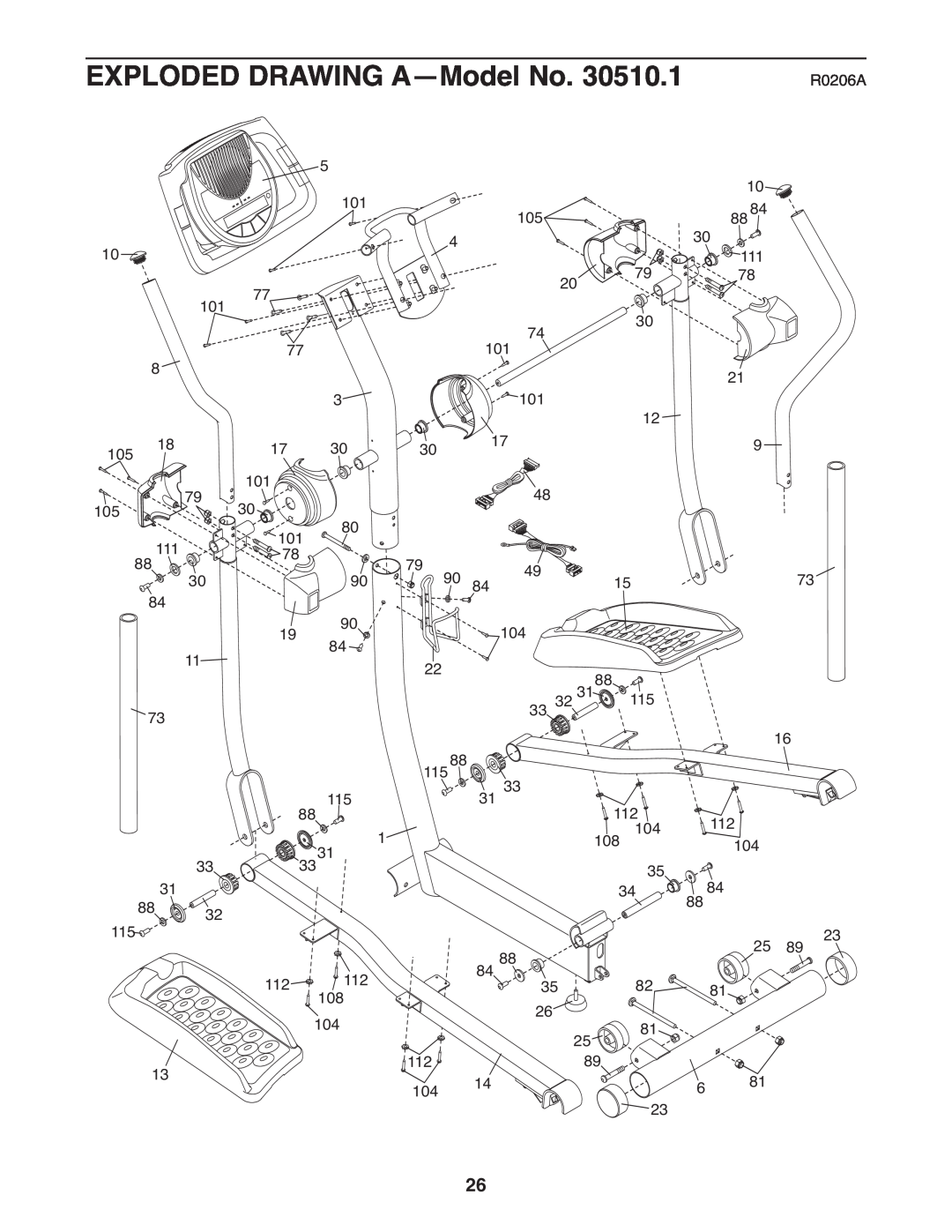 NordicTrack 30510.1 user manual EXPLODED DRAWING A-Model No, R0206A 