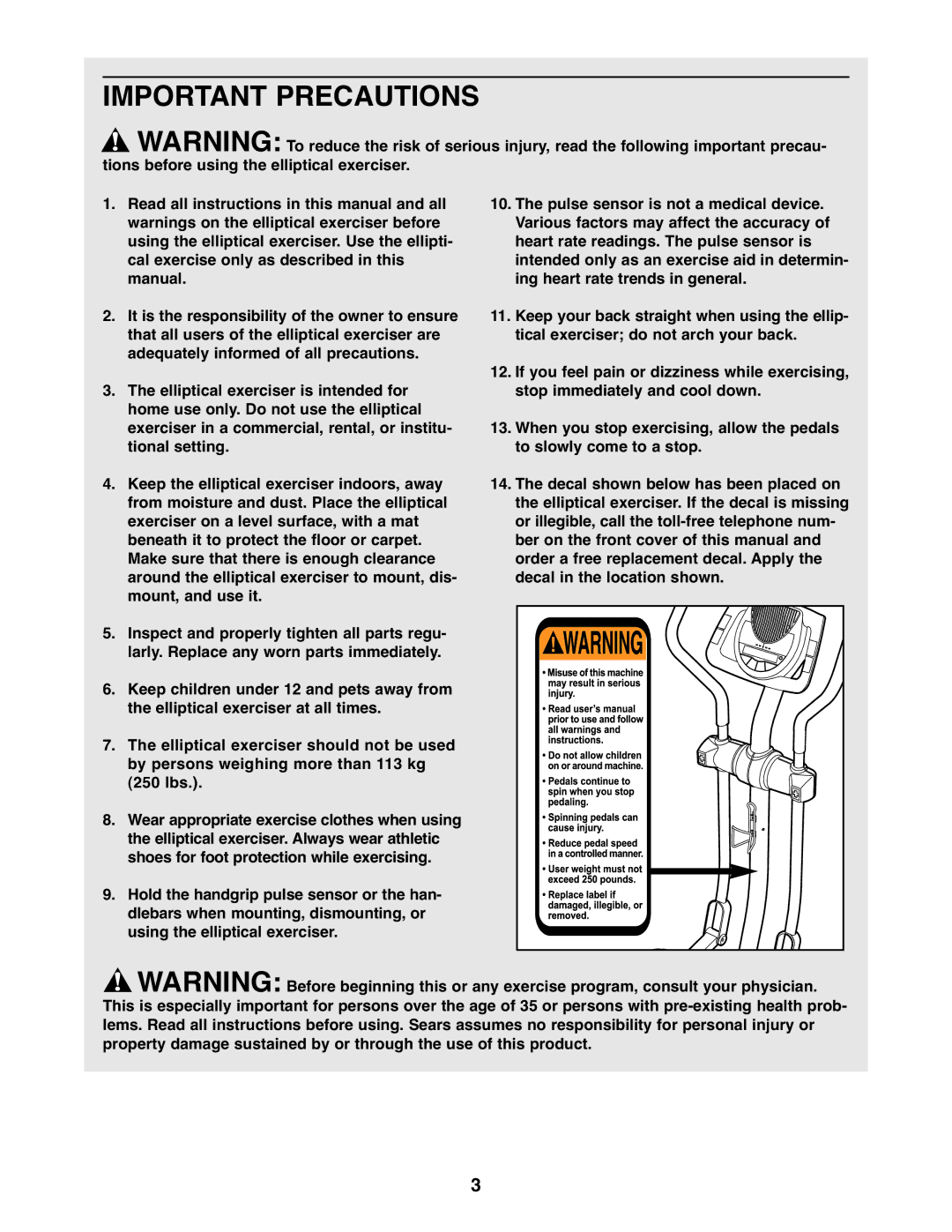 NordicTrack 30510.2 user manual Important Precautions 