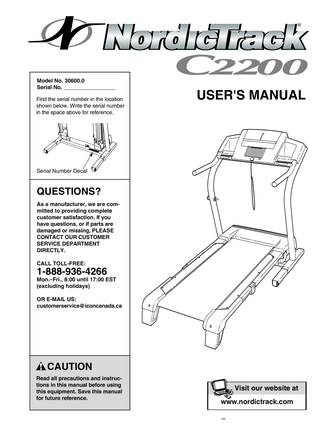 NordicTrack 30600.0 user manual Questions?, Model No Serial No, Call TOLL-FREE 