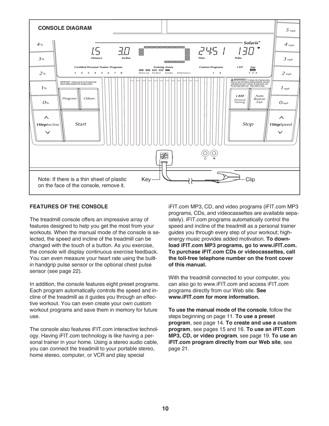 NordicTrack 30600.0 user manual Console Diagram, Features of the Console 