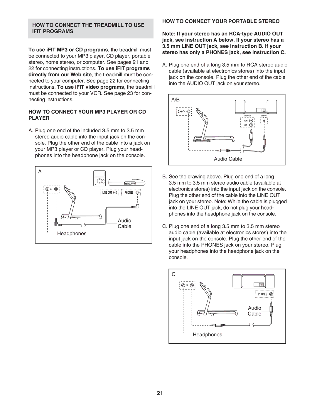 NordicTrack 30601.0 HOW to Connect the Treadmill to USE Ifit Programs, HOW to Connect Your MP3 Player or CD Player 