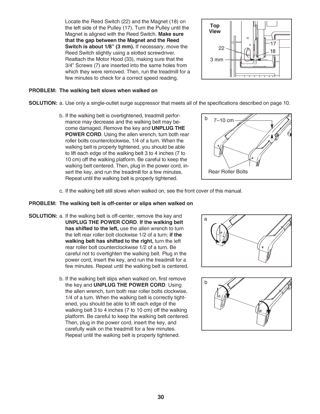 NordicTrack 30601.0 user manual Top View Problem The walking belt slows when walked on 