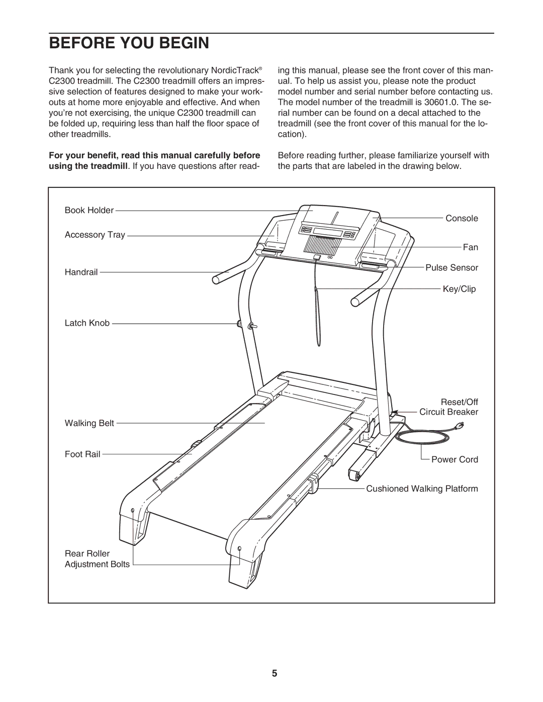 NordicTrack 30601.0 user manual Before YOU Begin 