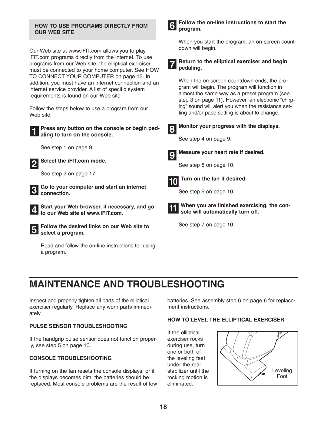 NordicTrack 30621.0 user manual Maintenance and Troubleshooting, HOW to USE Programs Directly from OUR WEB Site 