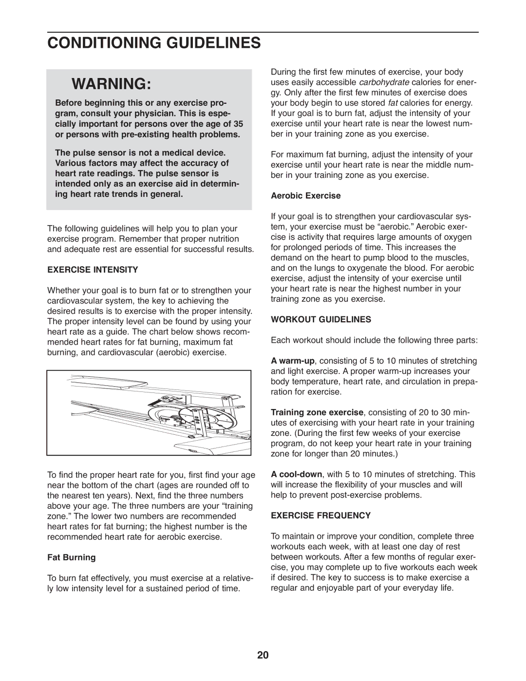 NordicTrack 30621.0 user manual Conditioning Guidelines, Exercise Intensity, Workout Guidelines, Exercise Frequency 