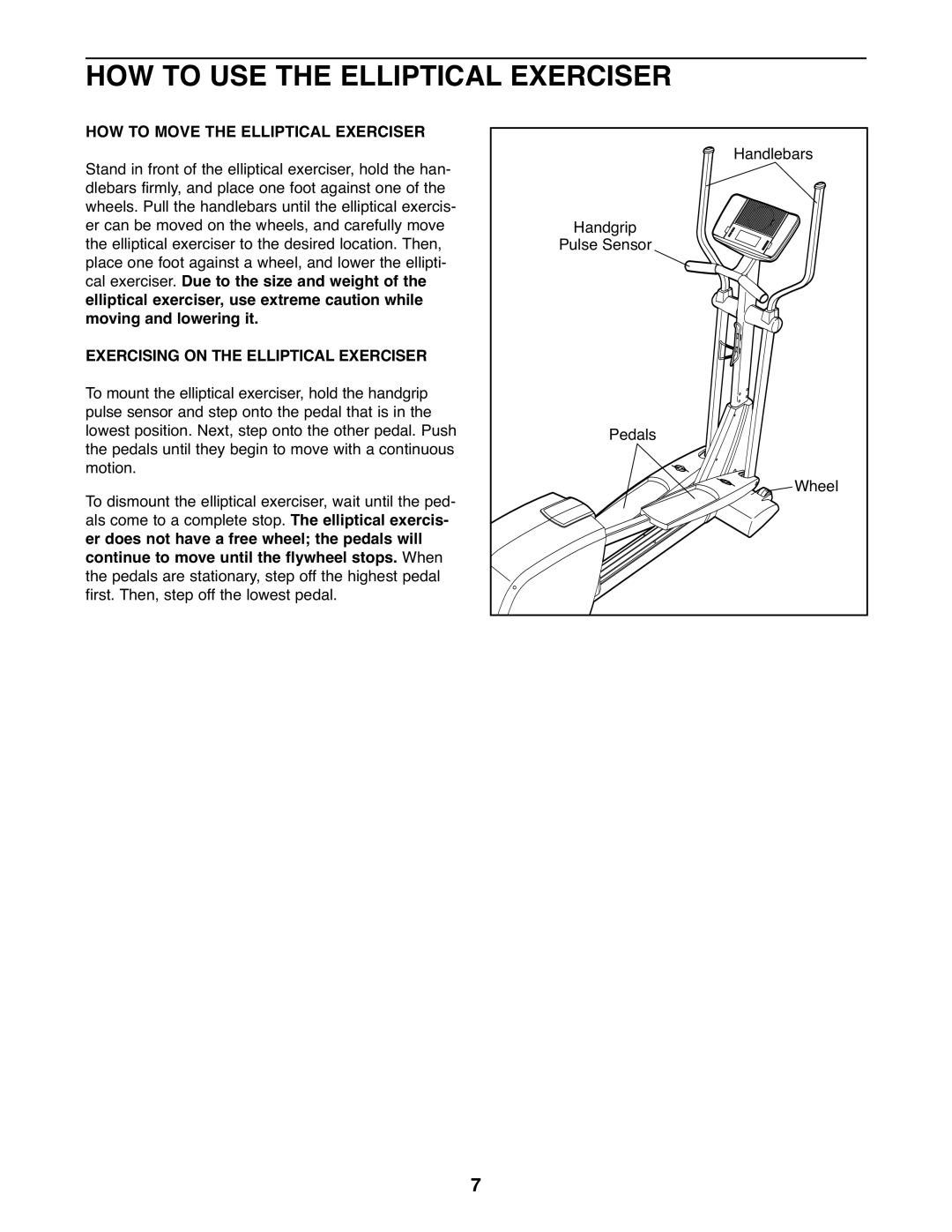 NordicTrack 30621.0 user manual HOW to USE the Elliptical Exerciser, Exercising on the Elliptical Exerciser 