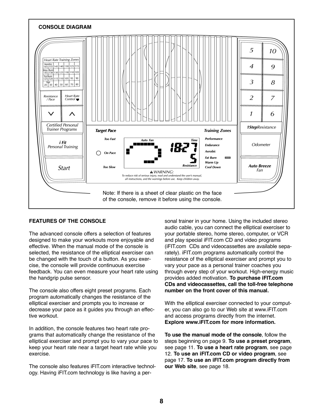 NordicTrack 30621.0 user manual Console Diagram Features of the Console 