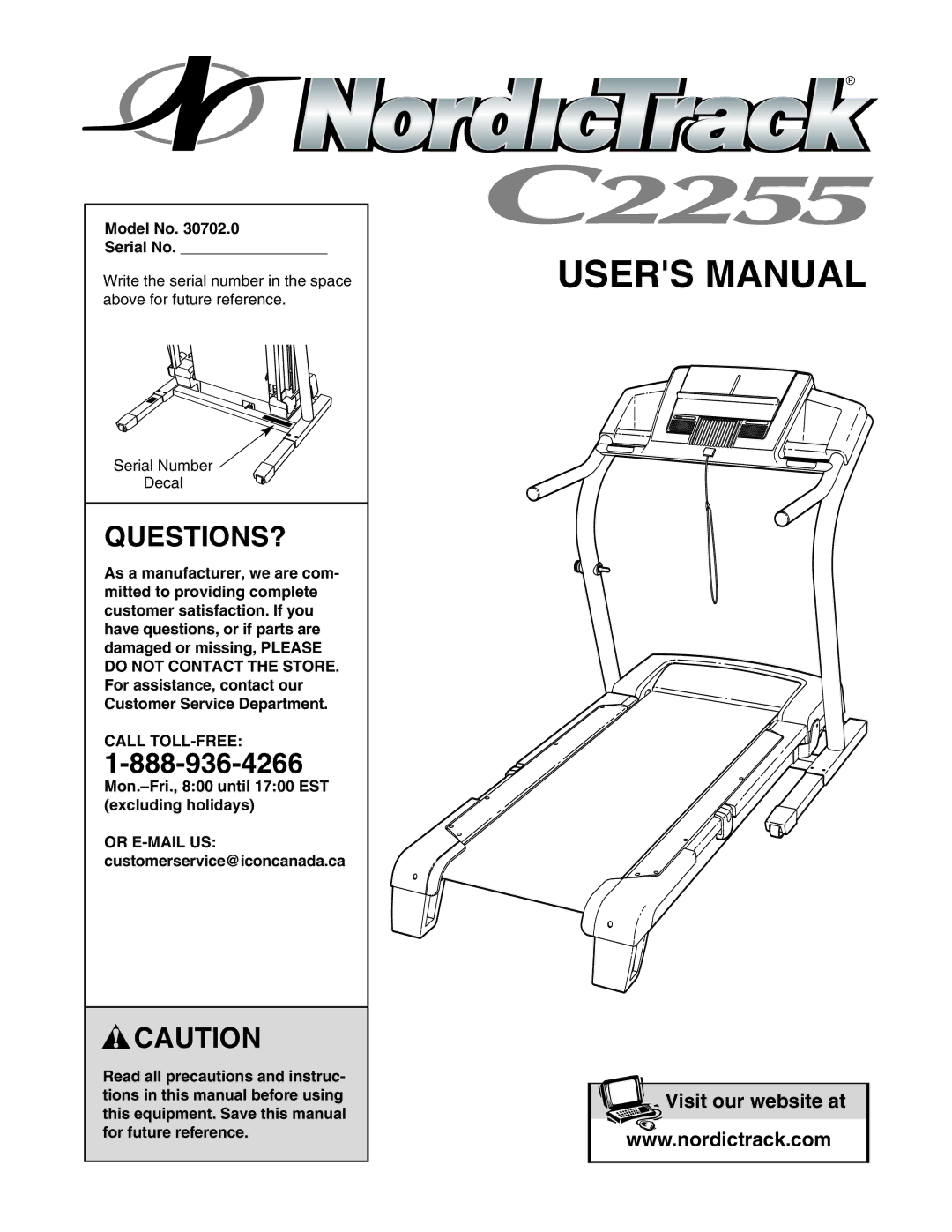 NordicTrack 30702.0 user manual Questions?, Model No Serial No, Call TOLL-FREE 