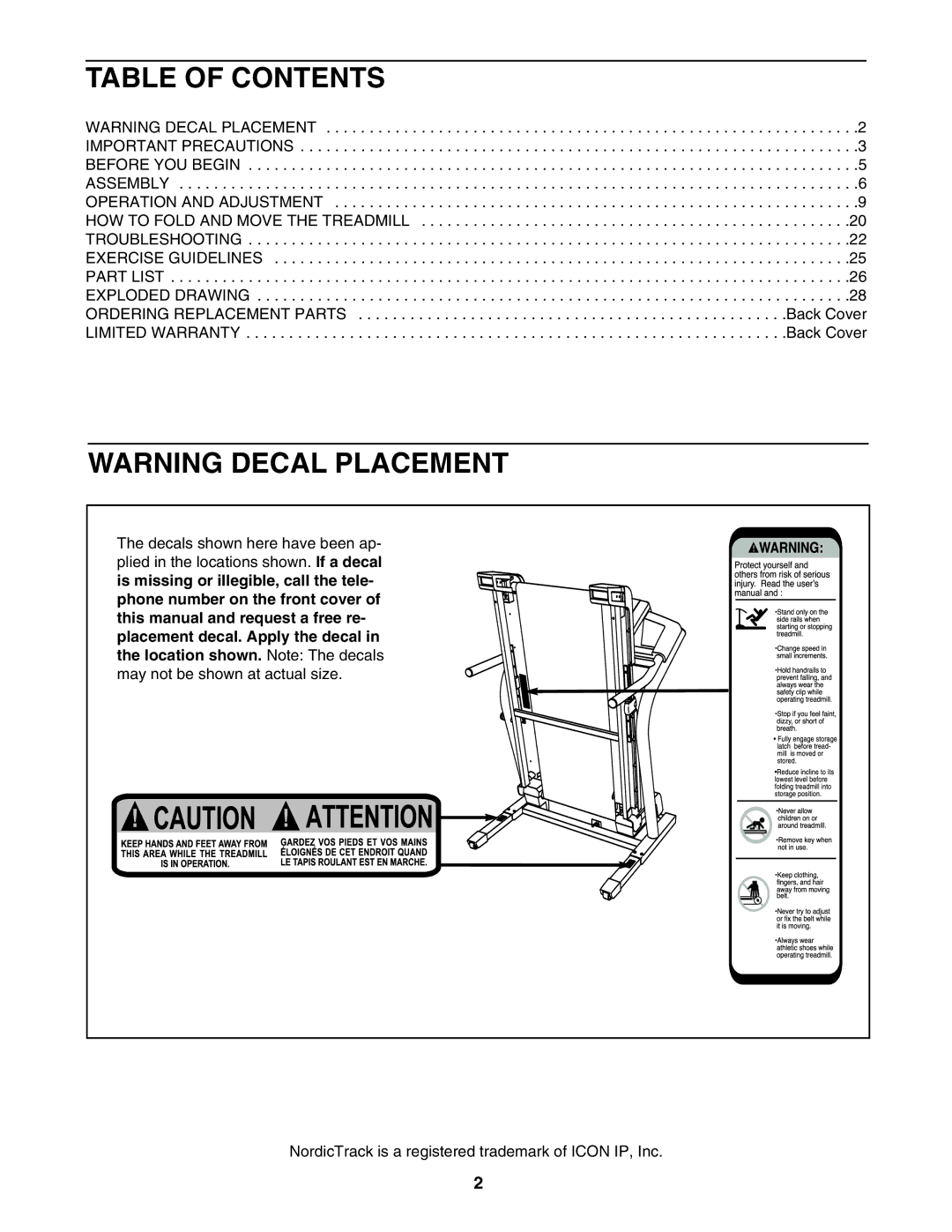 NordicTrack 30702.0 user manual Table of Contents 