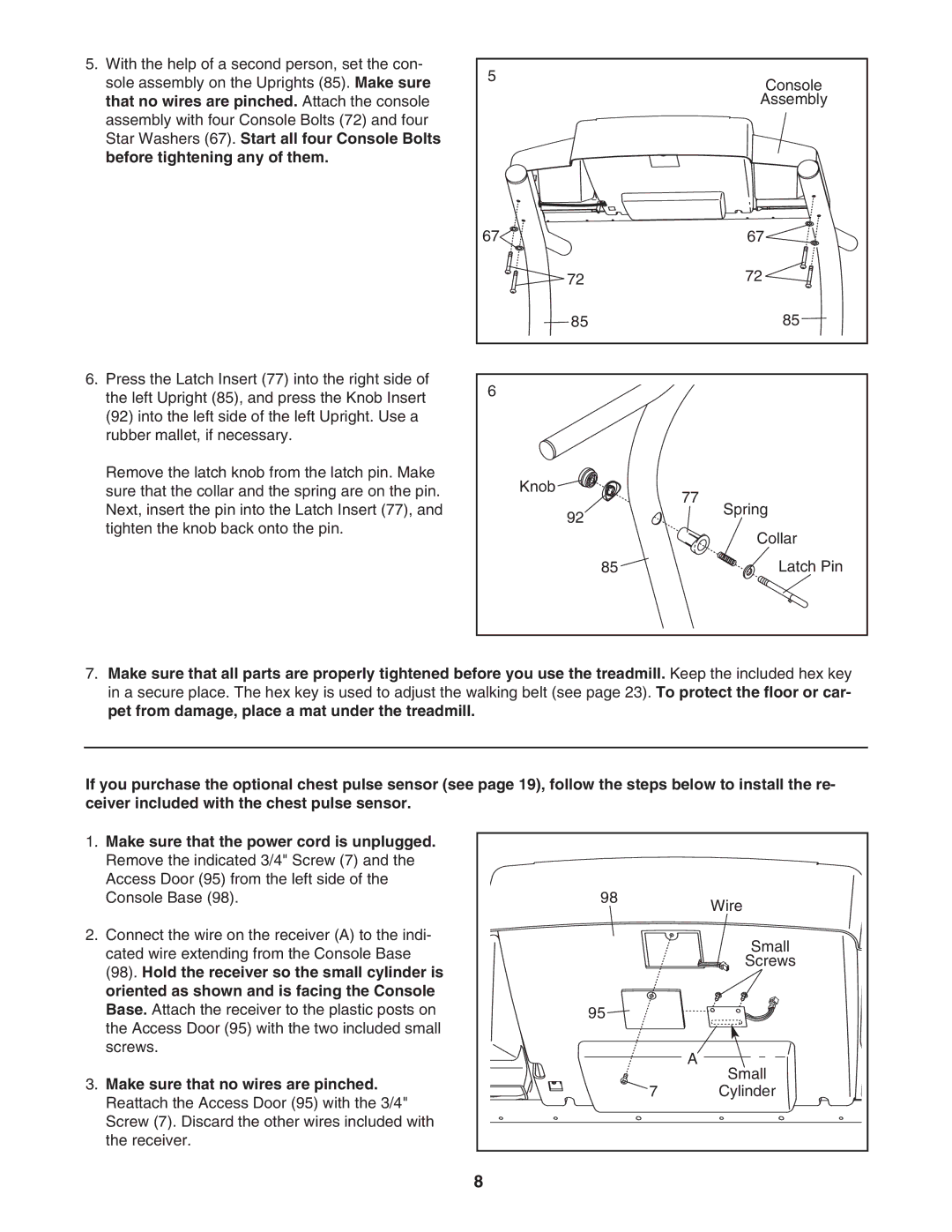 NordicTrack 30702.0 user manual Make sure that no wires are pinched 