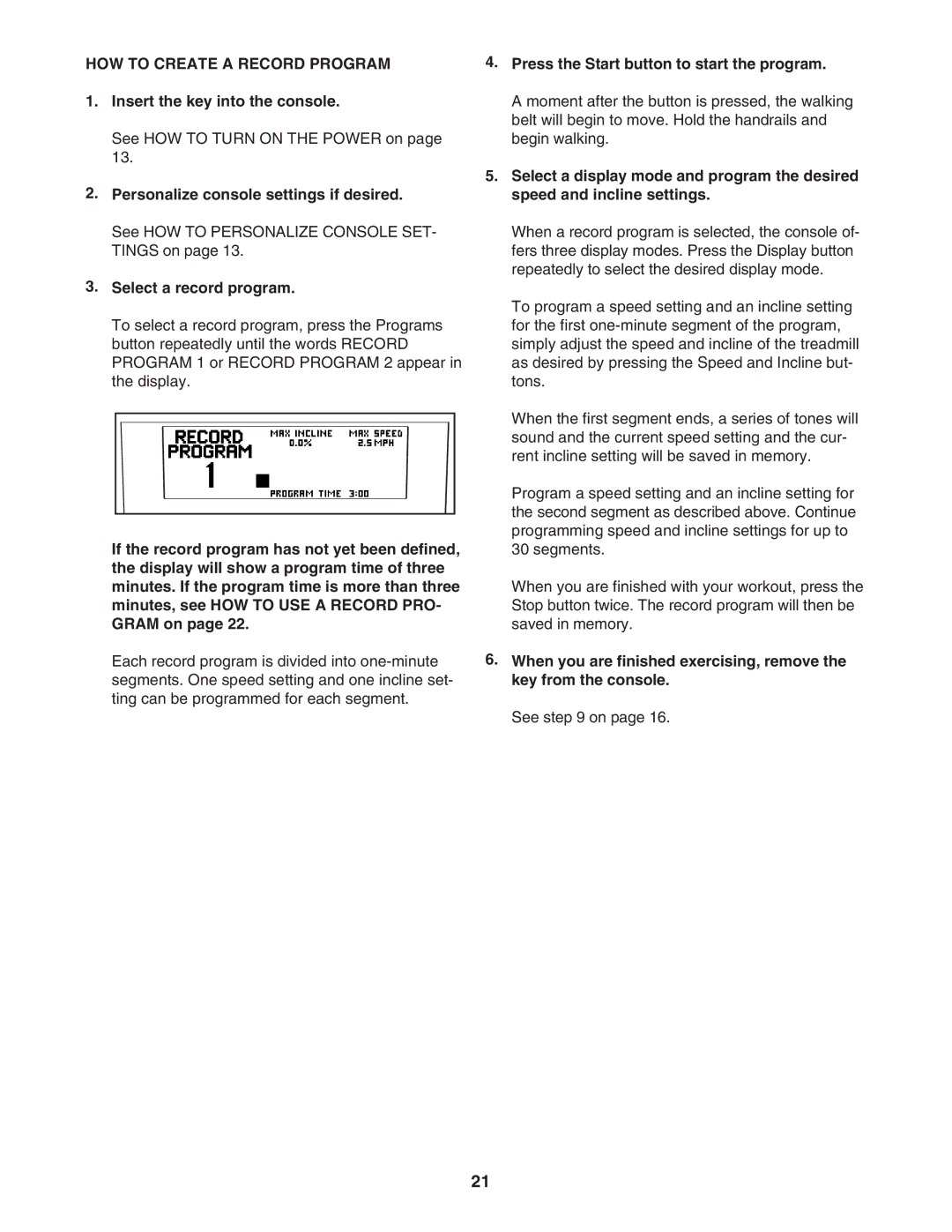 NordicTrack 30703.0 user manual HOW to Create a Record Program, Select a record program 