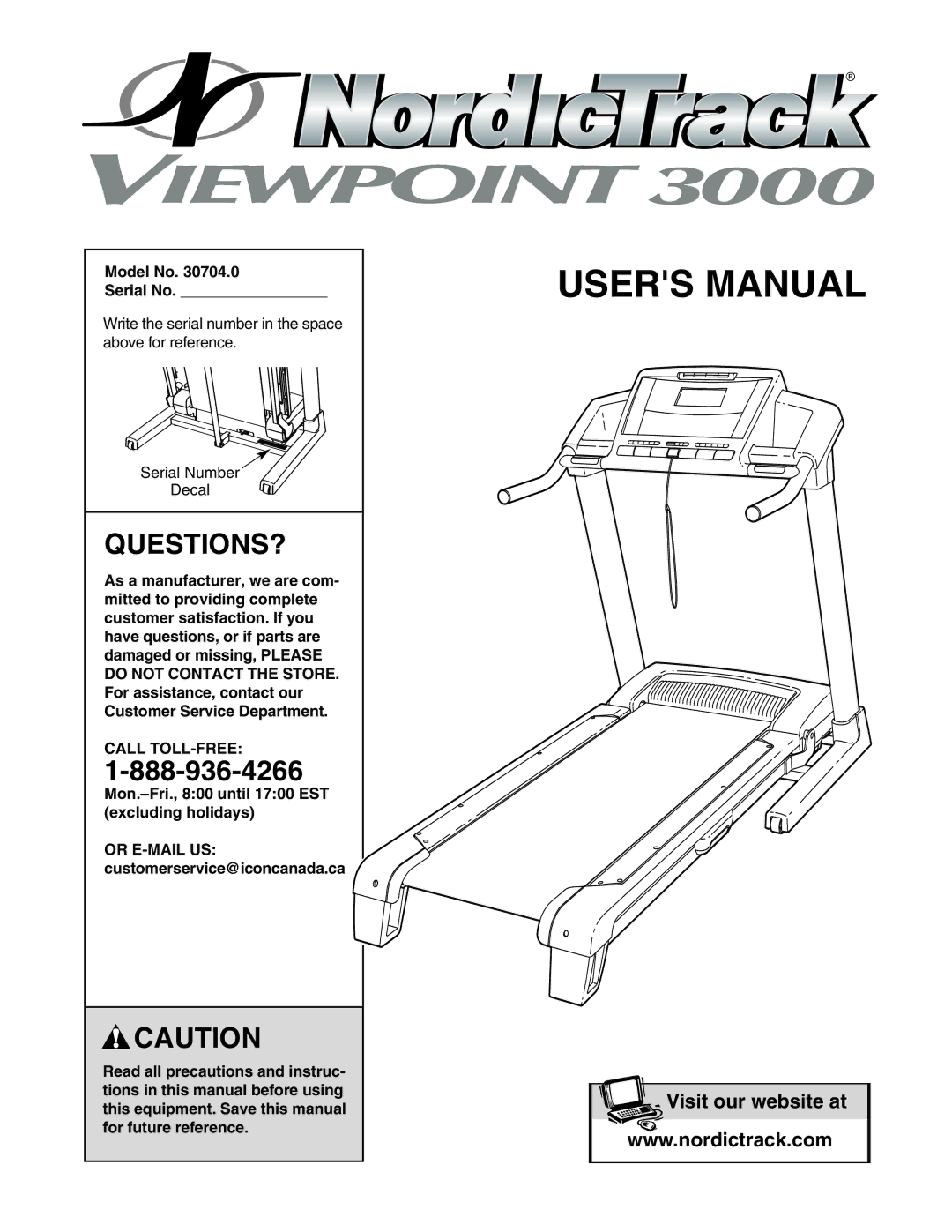 NordicTrack 30704.0 user manual Questions?, Model No Serial No, Call TOLL-FREE 