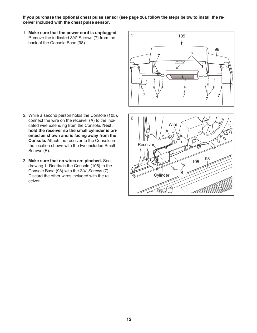 NordicTrack 30704.0 user manual Hold the receiver so the small cylinder is ori, Ented as shown and is facing away from 