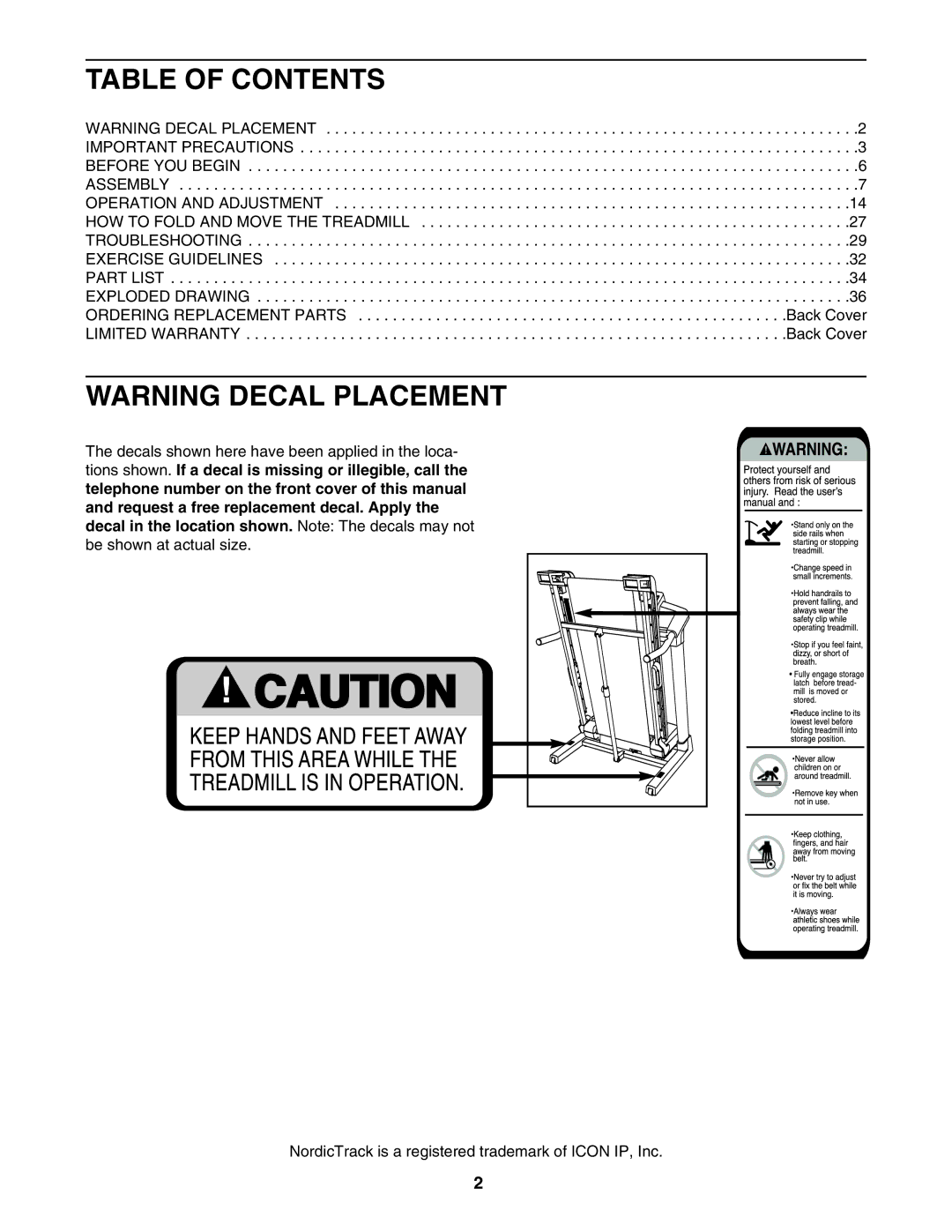 NordicTrack 30704.0 user manual Table of Contents 