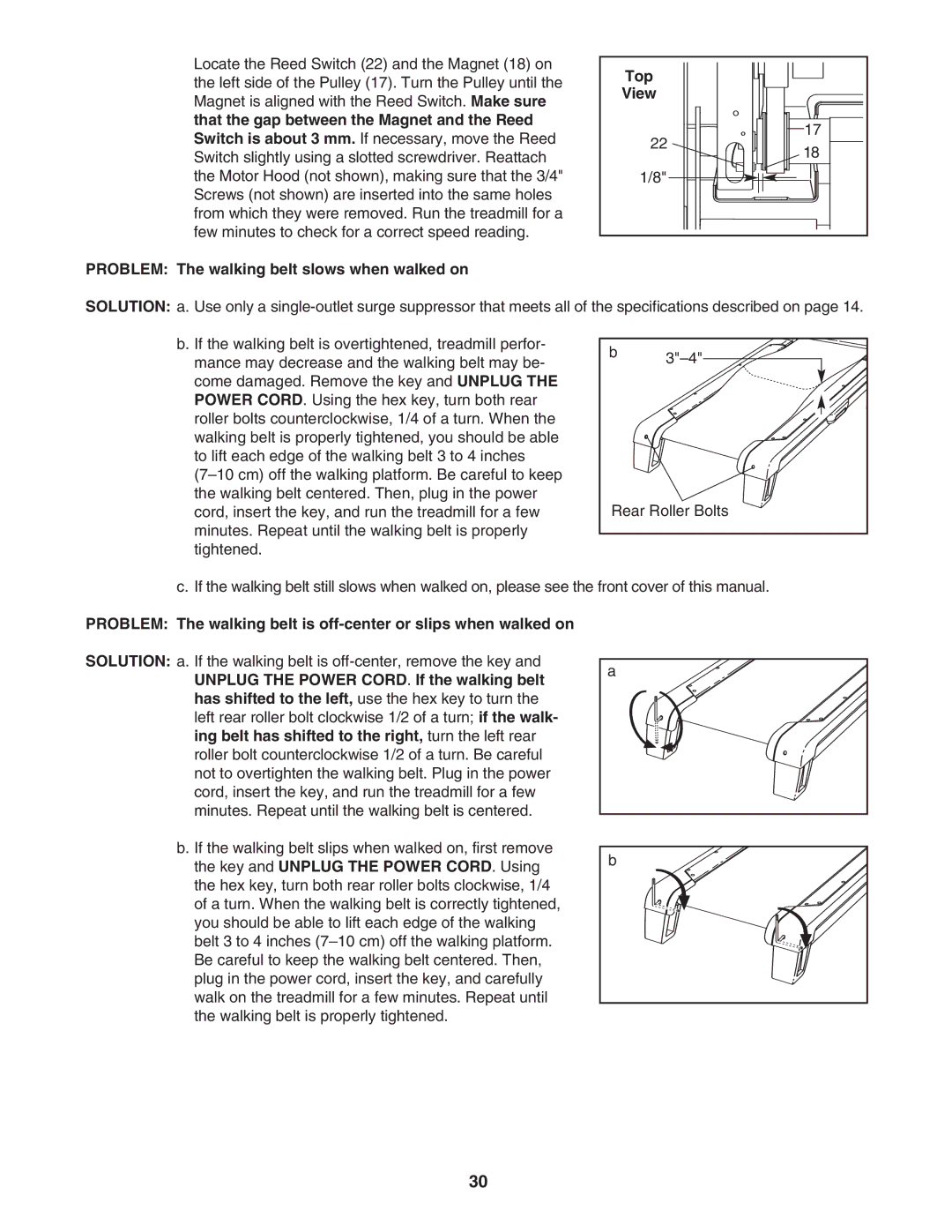 NordicTrack 30704.0 user manual Top, Problem The walking belt slows when walked on 