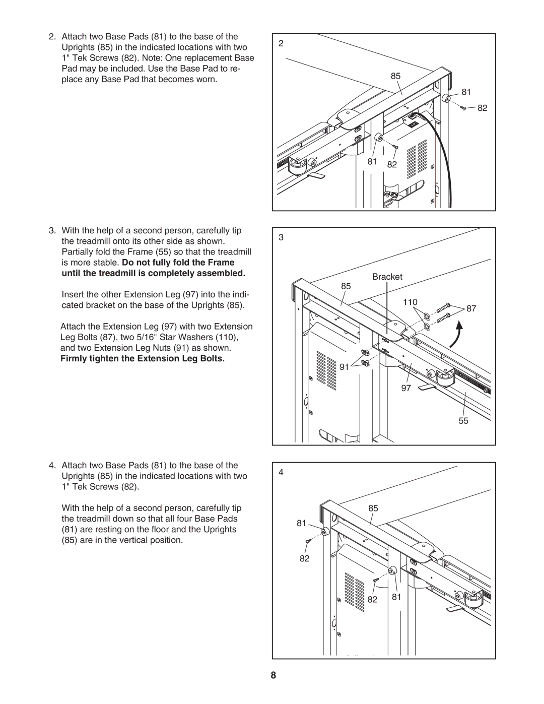 NordicTrack 30704.0 user manual Firmly tighten the Extension Leg Bolts 