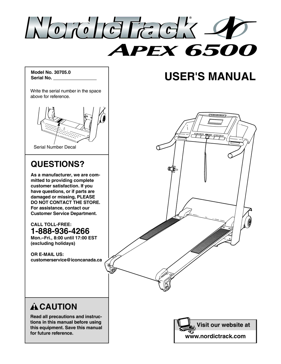 NordicTrack 30705.0 user manual Questions?, Model No Serial No, Call TOLL-FREE 