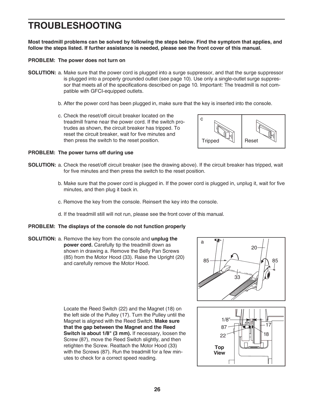 NordicTrack 30705.0 user manual Troubleshooting, Problem The power turns off during use, Top 