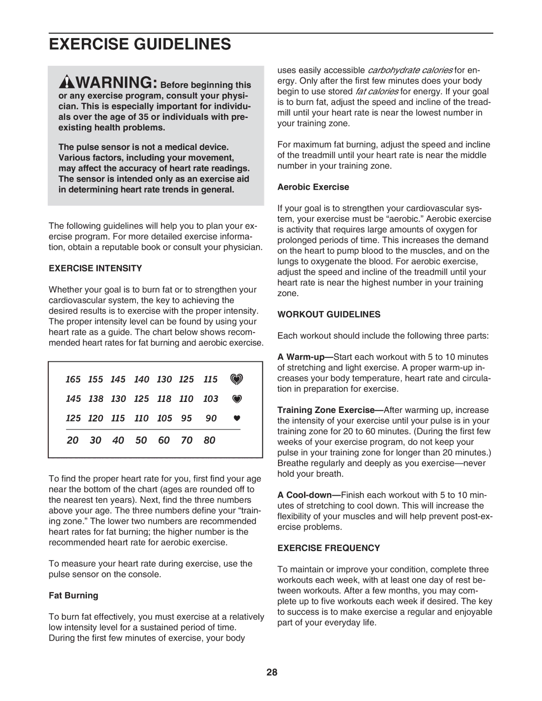 NordicTrack 30705.0 user manual Exercise Guidelines, Exercise Intensity, Workout Guidelines, Exercise Frequency 