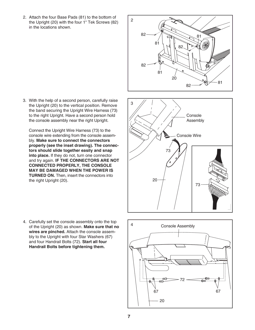 NordicTrack 30705.0 user manual Try again. if the Connectors are not, Handrail Bolts before tightening them 