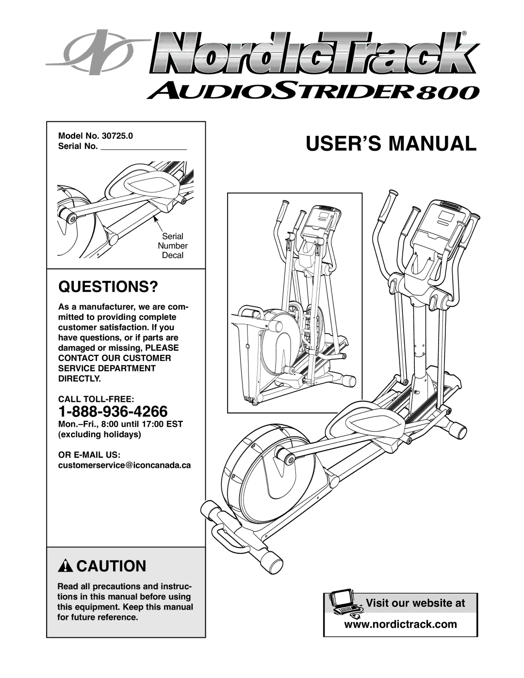 NordicTrack 30725.0 user manual Questions?, Model No Serial No 