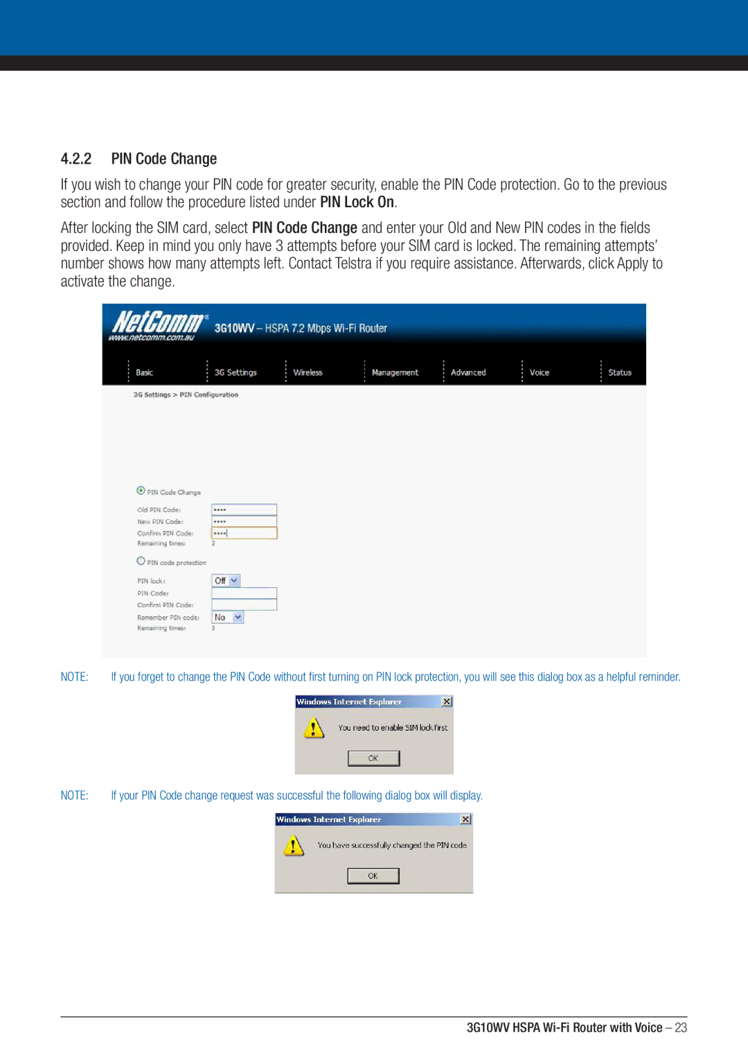 NordicTrack 3G10WV manual PIN Code Change 