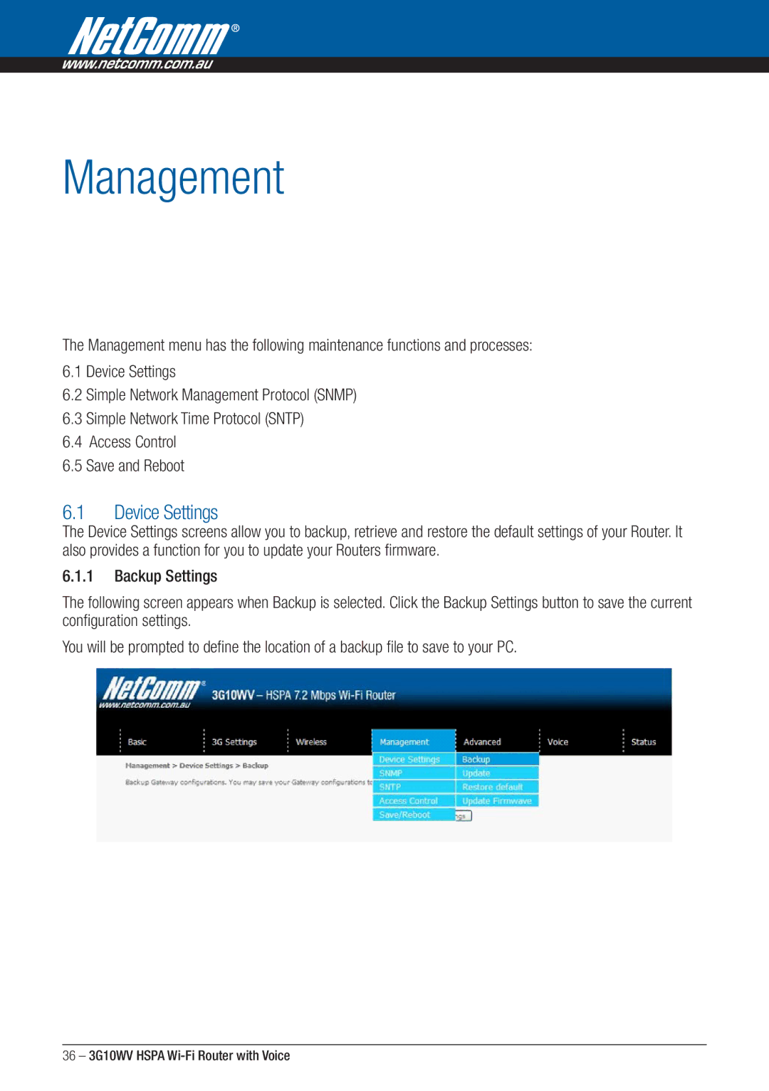 NordicTrack 3G10WV manual Management, Device Settings 