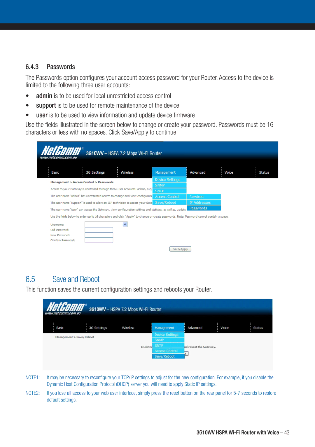 NordicTrack 3G10WV manual Save and Reboot 