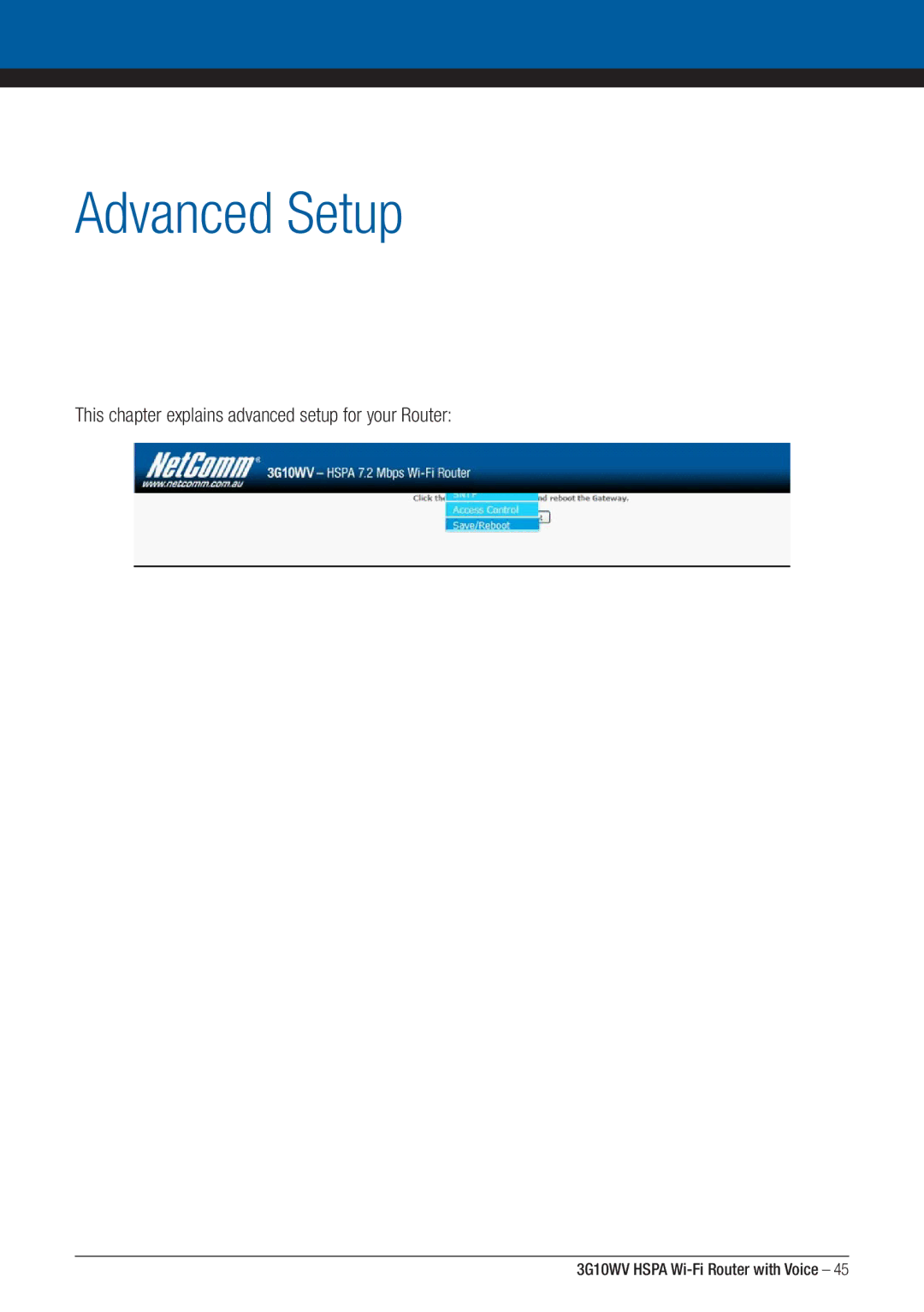 NordicTrack 3G10WV manual Advanced Setup, This chapter explains advanced setup for your Router 